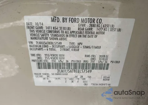 2014 Lincoln Mkt Ecoboost z USA, uszkodzony, nr VIN 2LMHJ5AT8EBL57549